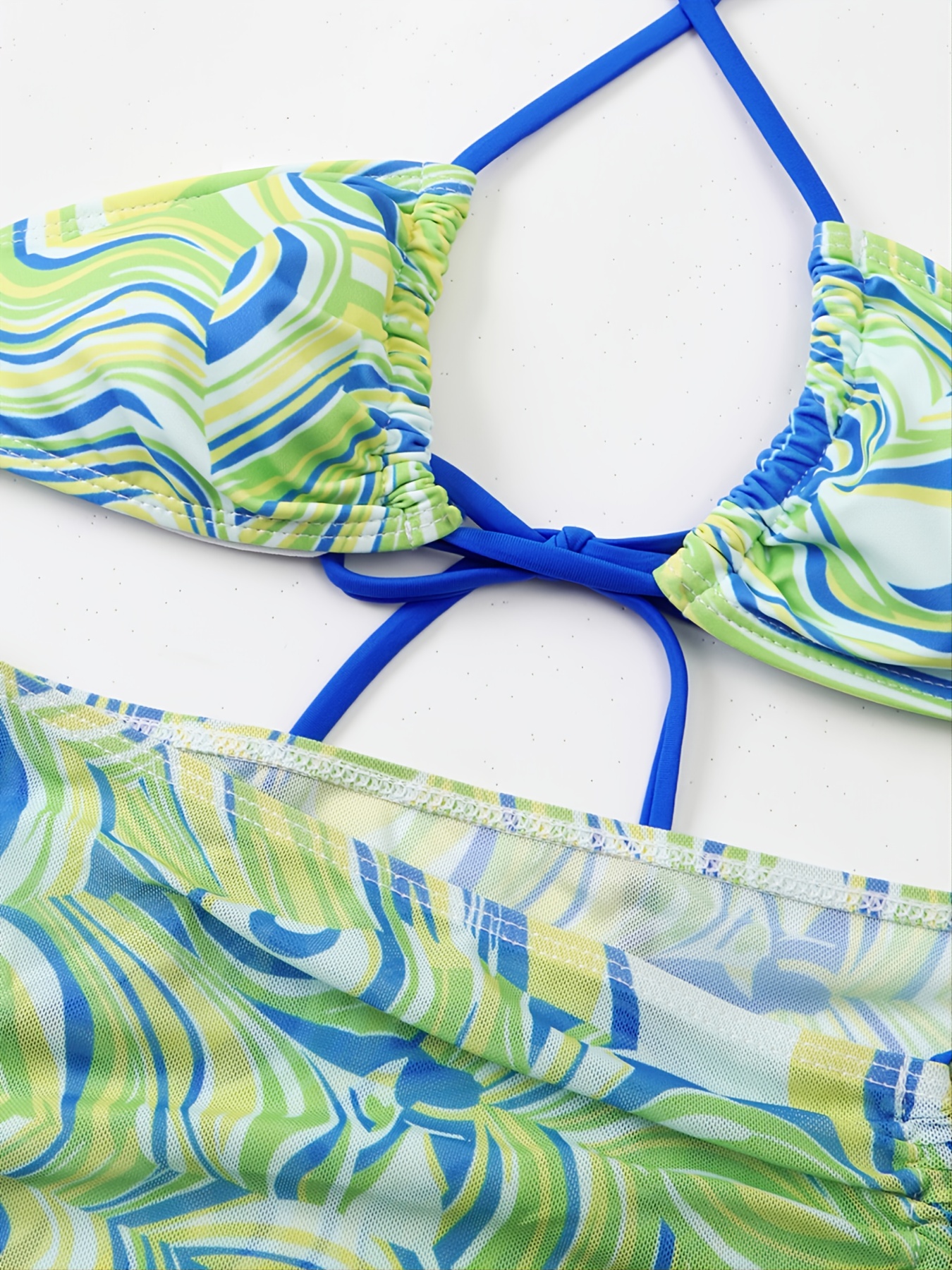 Criss Cross Neck Fluid Print Bikini Define Com Cordão Cobrir - Temu Portugal