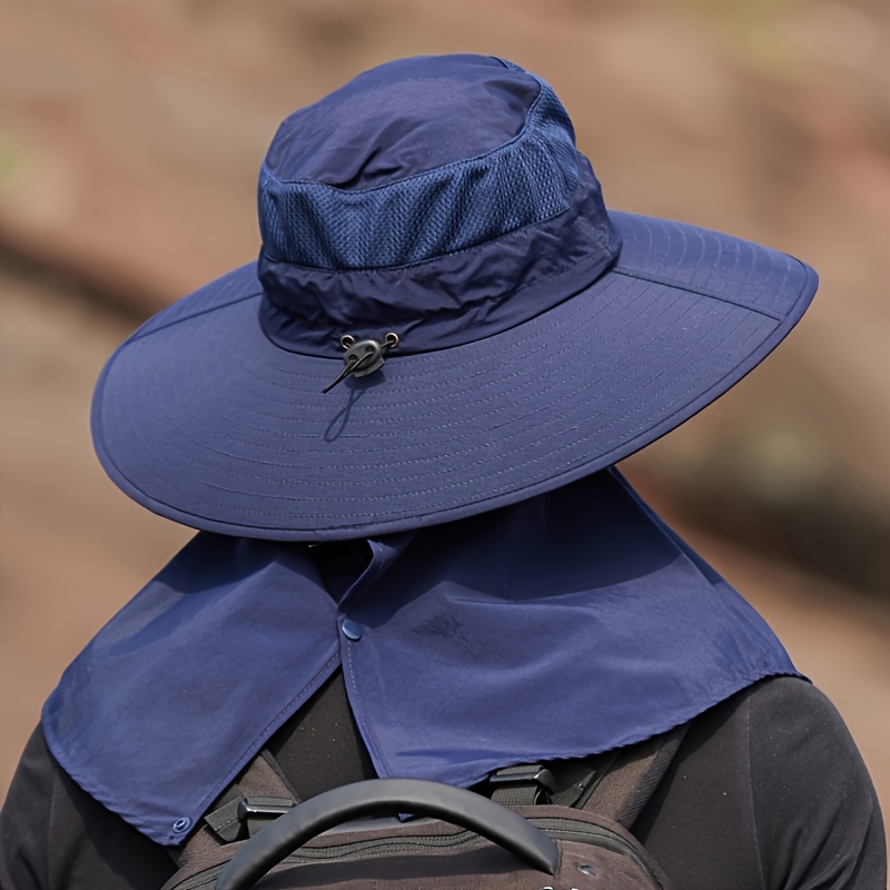  Sun Fishing Hat for Men Women Visor Hat with Detachable Face  Cover Neck Flap Foldable Ponytail Summer Hat for Camping Hiking Walking  Travel Blue : Sports & Outdoors