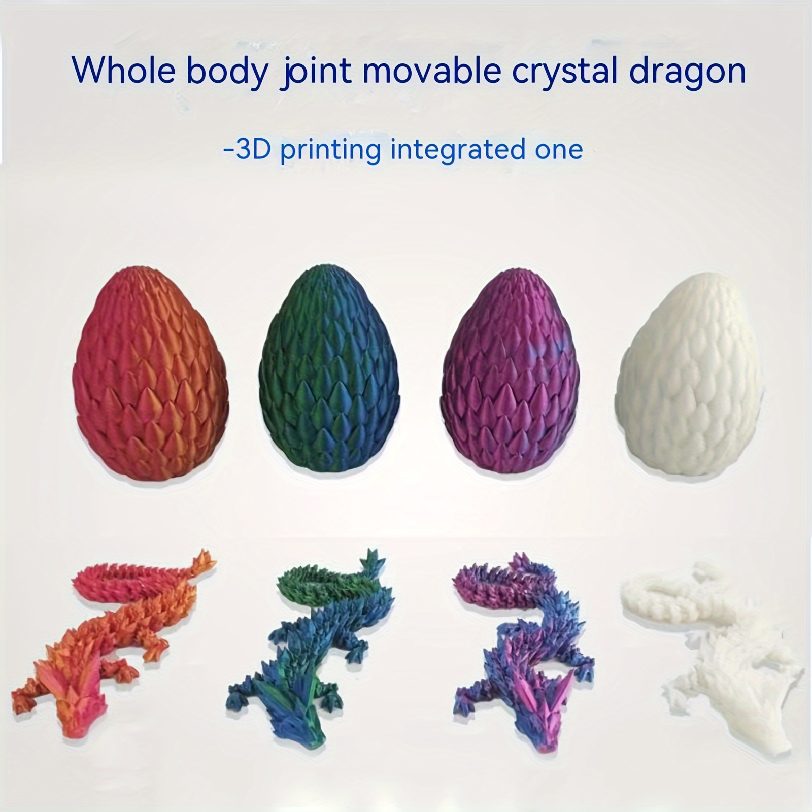 Surprise Egg - Articulated Dragon - Crystal Dragon - Fidget Toy for Autism  ADHD - 3D Printed Gift (Purple, Baby 8)