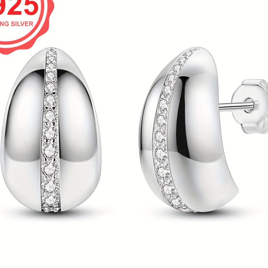 

Sterling Silver S925 Earrings, Hypoallergenic Water Drop Design With Shiny Zirconia Inlaid, Delicate Female Earrings