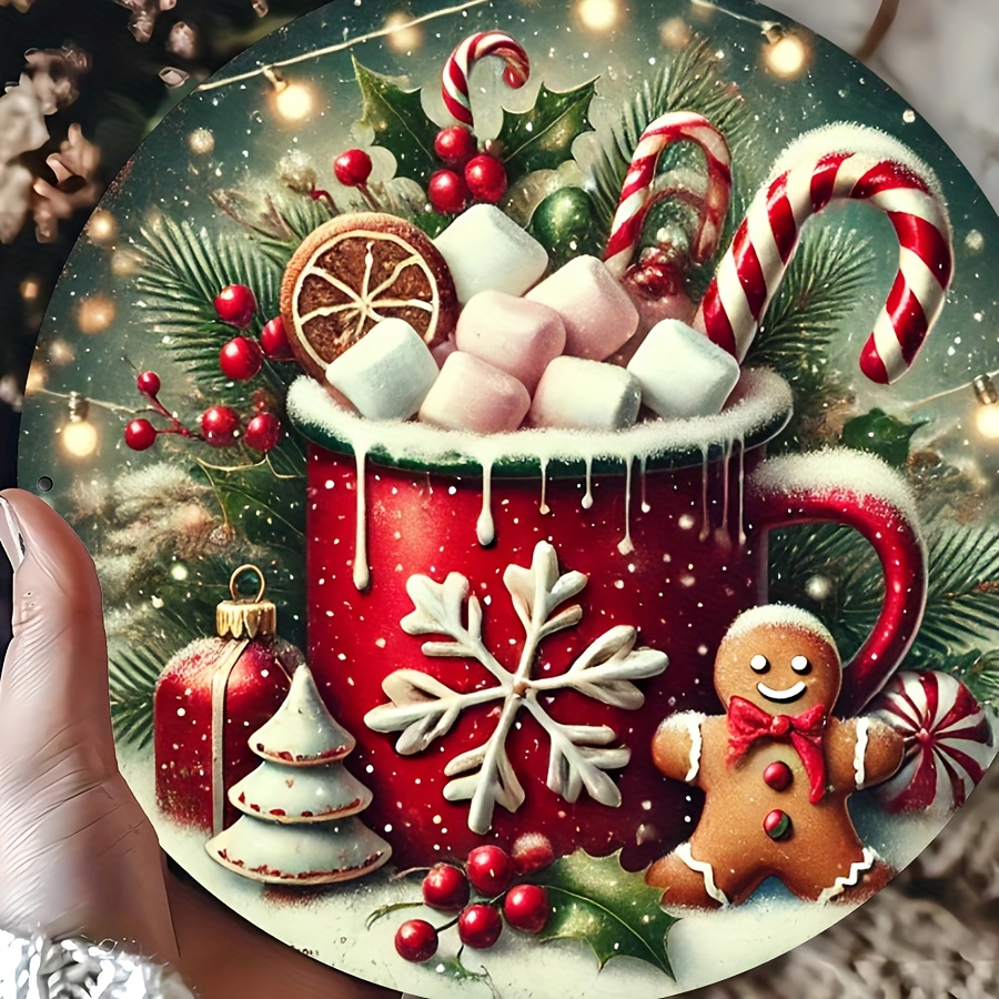 

Cozy Christmas Vibes: Gingerbread & Hot Chocolate - 8x8" Vintage Aluminum Wall Decor, Waterproof & Metal Sign For Home, Cafe, Garage