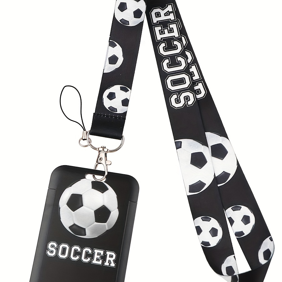 

Soccer Ball Design Polyester Lanyard Keychain With Id Badge Holder, Sports Themed Neck Strap Key Ring For Cards And Passes