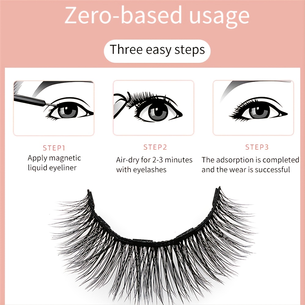 3 Pairs Magnetic Eyelashes 3D Mink Makeup Lashes Set Natural False Cils