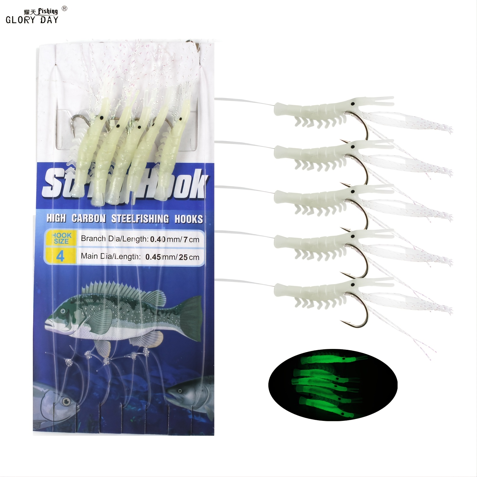 Glory Day Fishing 5hooks Luminous Shrimp String Hook Bionic - Temu