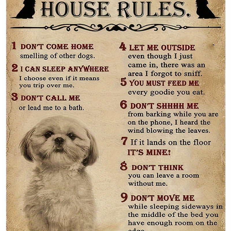 

Shih Tzu's House Rules" Vintage Canvas Wall Art - Perfect For Pet Lovers, Dog-friendly Home & Cafe Decor, Ideal Gift For Shih Tzu Parents And Enthusiasts