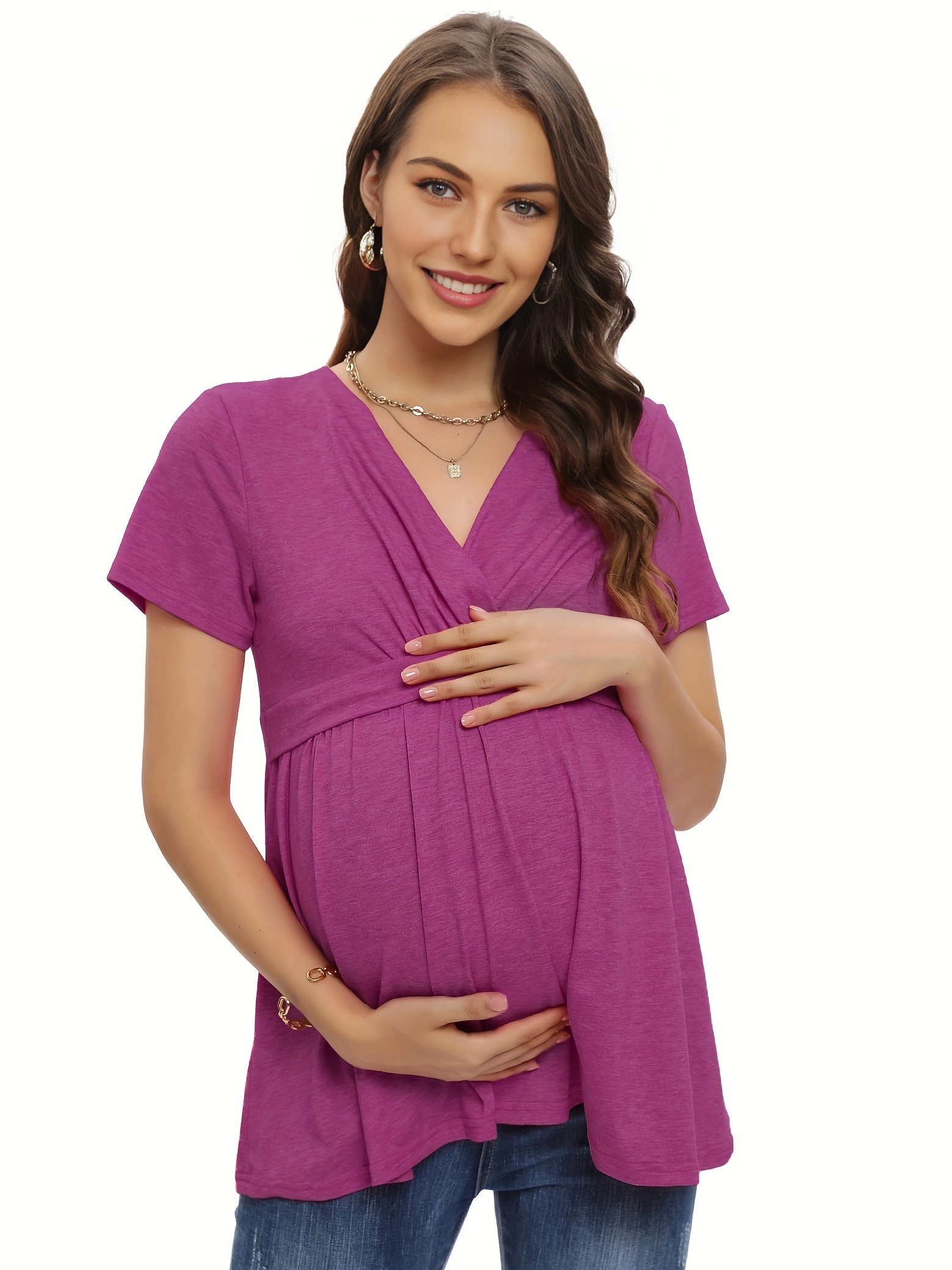 Women Summer Soft Pregnancy Nursing Top Casual V neck Dress - Temu