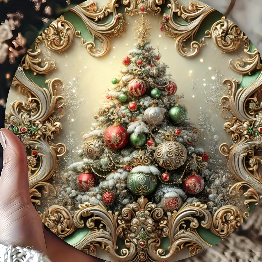 

Christmas Tree Round Tin Painting - 2d Round Metal Decoration For , , , Christmas Decoration