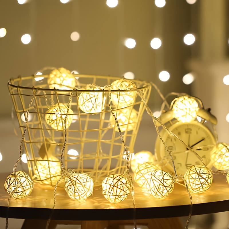 1 Set Of Rattan Ball Shaped LED String Lights Battery Powered Wooden Decorative Lights Festive String Lights 4 9ft 1 5m 10 Lights