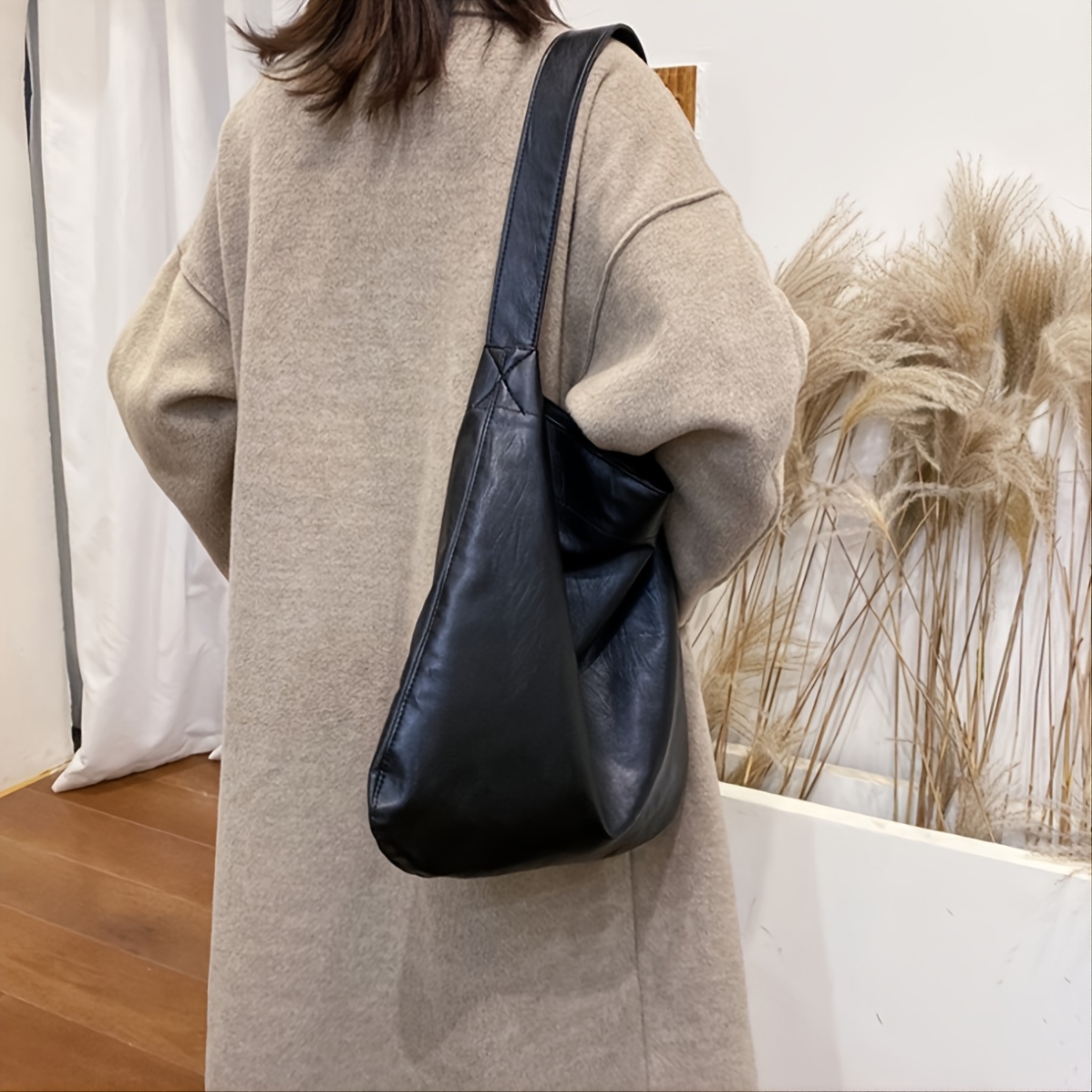Soft Leather Handbags Black Leather Hobo Bag for Women Large