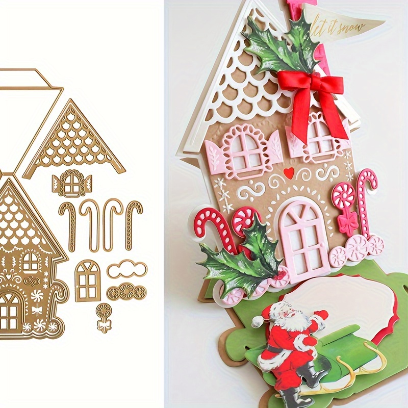 

Christmas Gingerbread House 3d Pop-up Card Metal Cutting Dies Set For Scrapbooking, Diy Craft, And Greeting Card Decoration – Festive Cabin Die Cuts For Holiday Crafting And Creative Paper Art