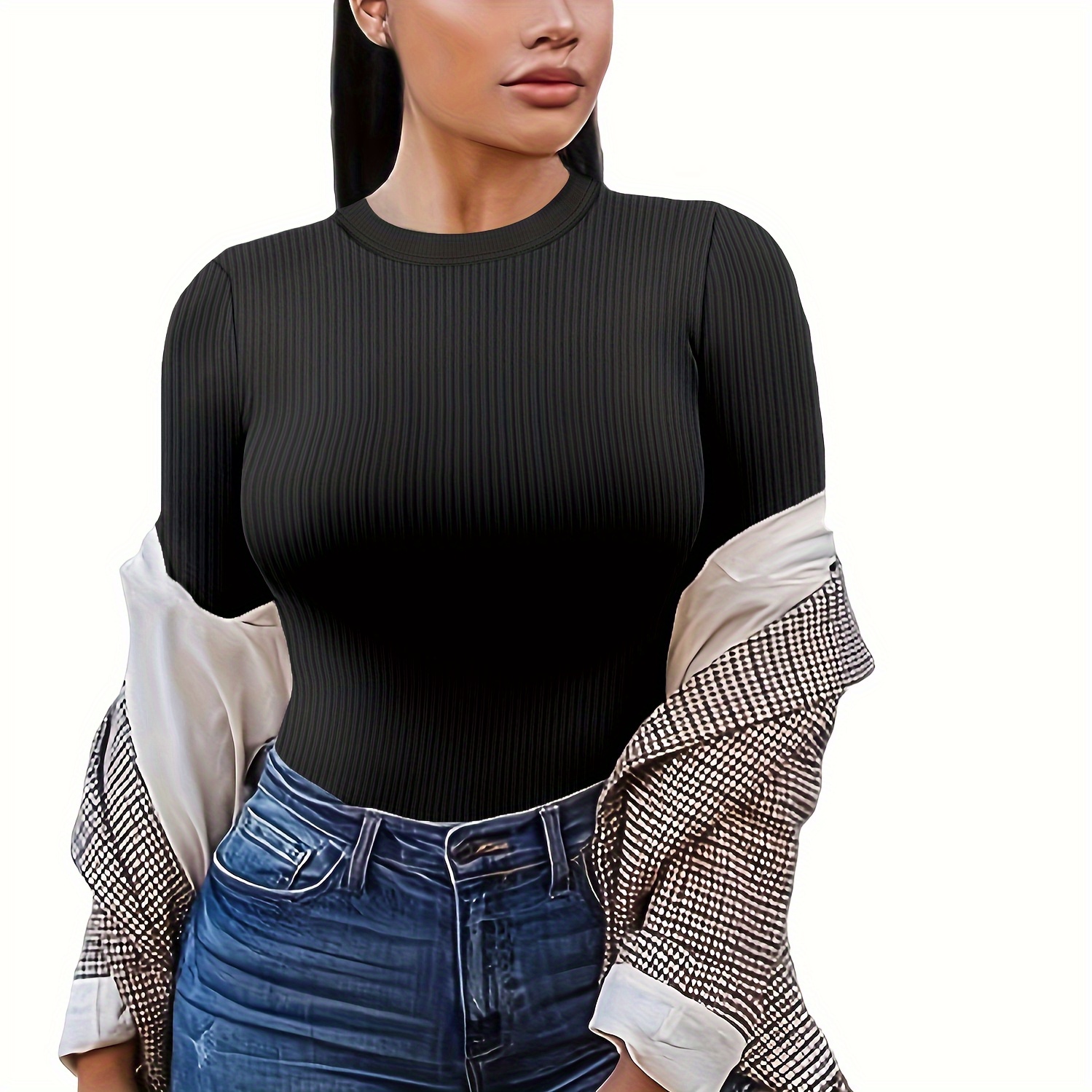 

Women's Long Sleeve Turtleneck T-shirt - Conservative Style, Solid Color, Polyester Knit Fabric, Casual Top For Fall/winter