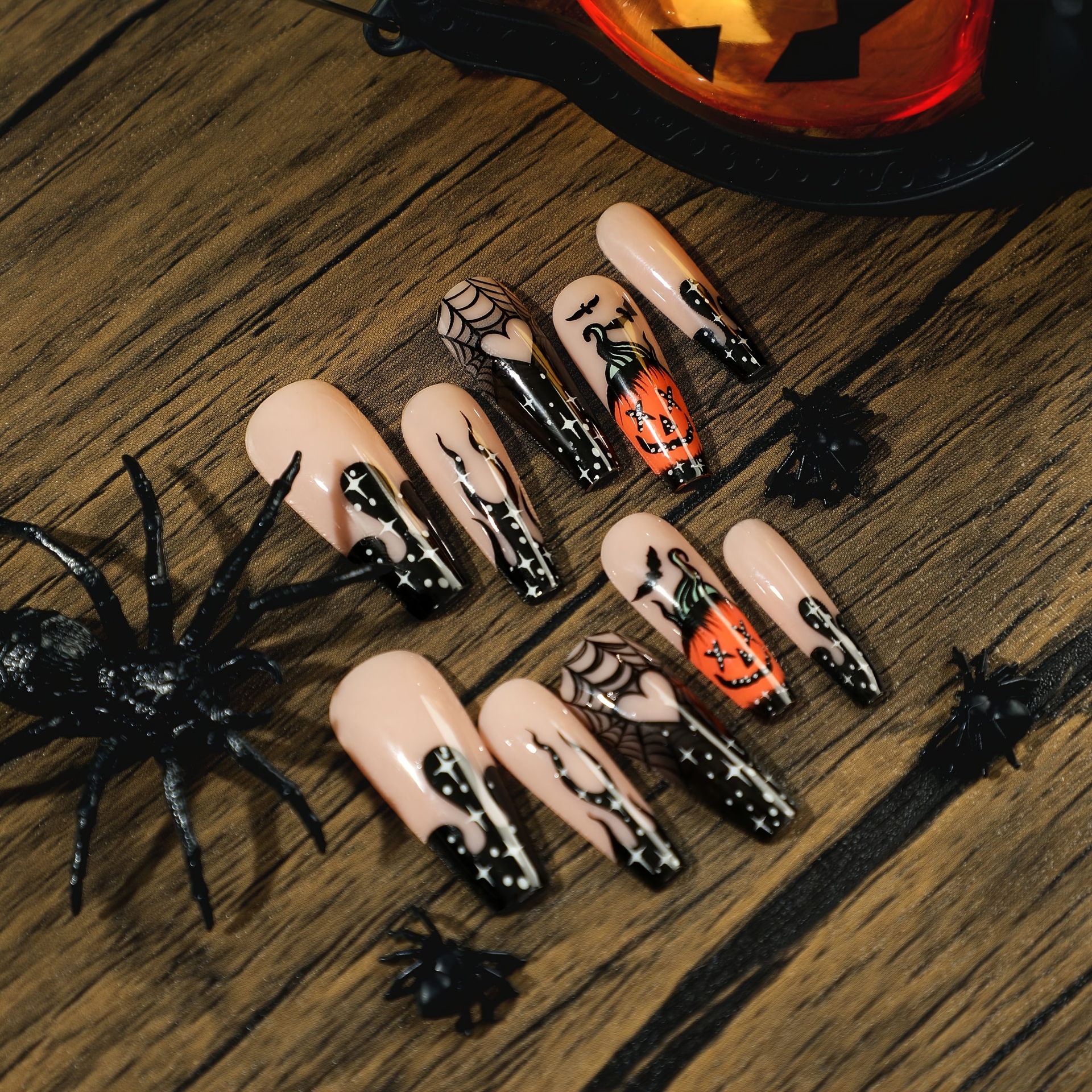 White French Tip Fake Nails, Halloween Glitter Press On Nails With Cute  Heart Spider Web Design, Glossy Glue On Nails Full Cover Long Coffin False Nails  For Women Girls - Temu