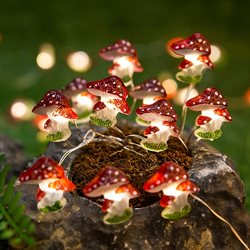1pc LED String Lights With Copper Wire 2m 78 7in 20LED Painted Mushroom Shaped String Lights Festive Decorations