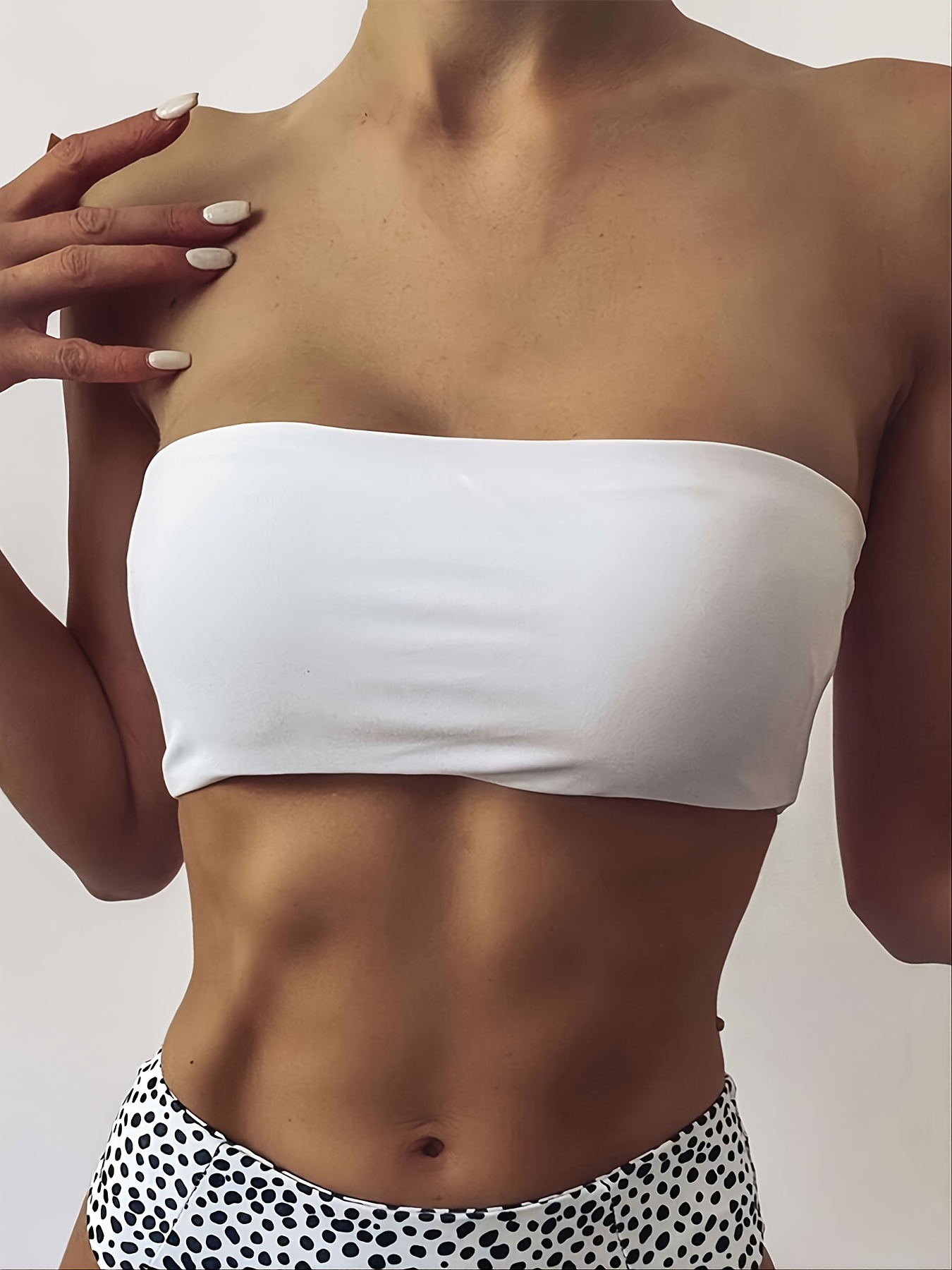 White Bandeau Bikini Top Strapless High stretch Shoulder - Temu Canada