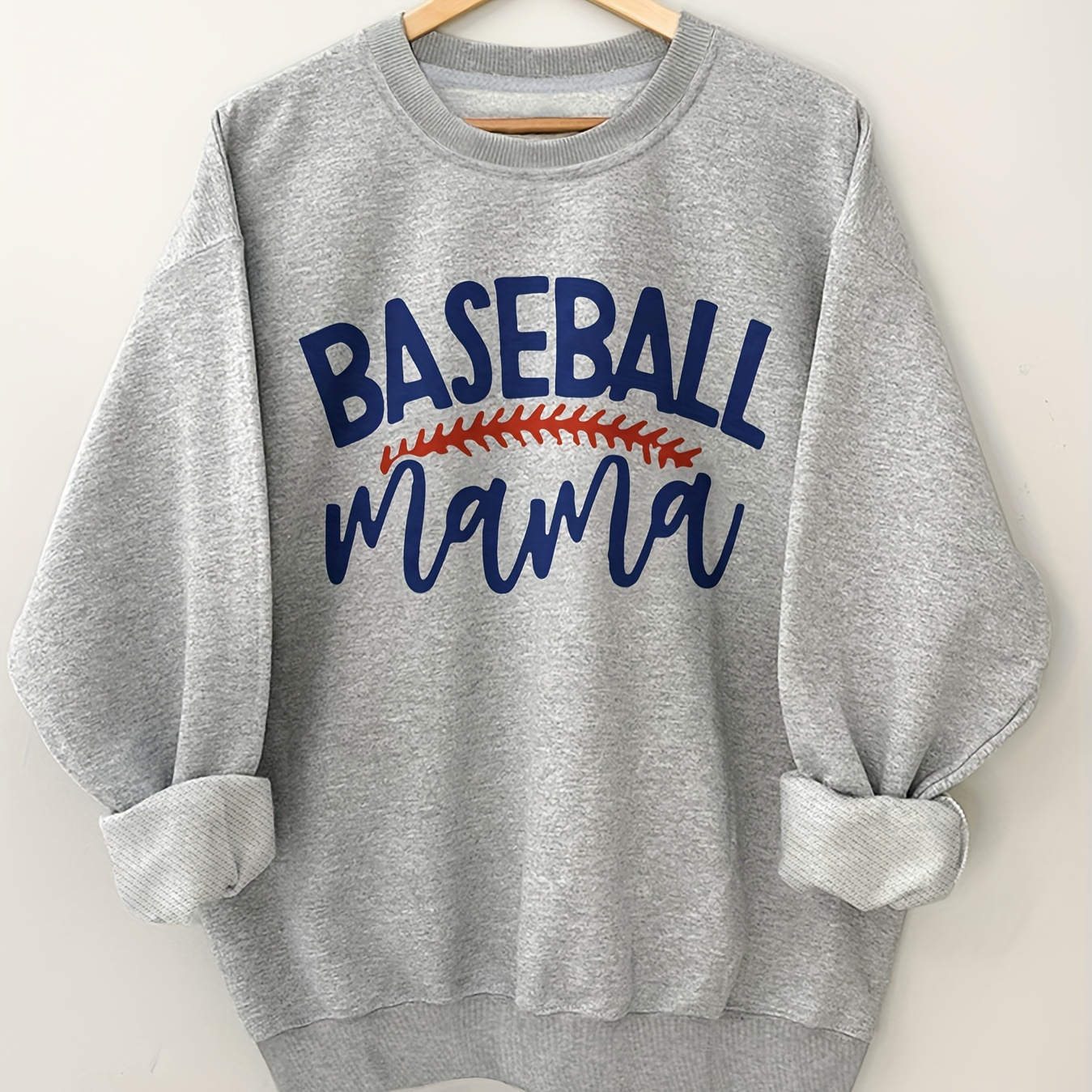 

Baseball Mama Letter Print Pullover Sweatshirts, Long Sleeve Crew Neck Casual Sweatshirt For Fall & Spring, Women's Clothing