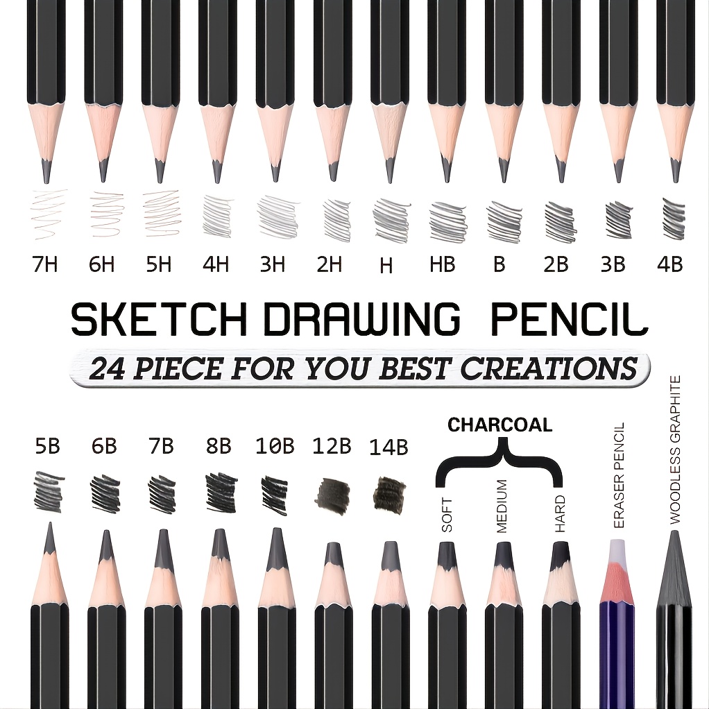Professional Drawing Sketching Pencil Set - 12 Pieces Drawing Pencils 10B,  8B, 6B, 5B, 4B, 3B, 2B, B, HB, 2H, 4H, 6H Graphite Pencils for Beginners &  Pro Artists 