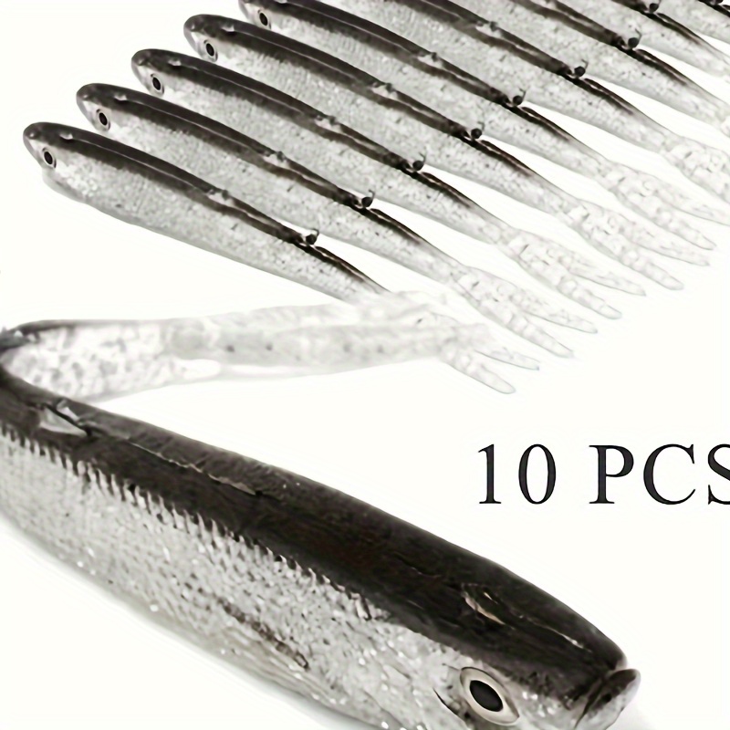 

10pcs Baits For Bass Fishing - Realistic Rubber Lures, Pvc Material, Ideal For Freshwater & Saltwater Angling, Curved Baits, Fishing, Fishing Gear