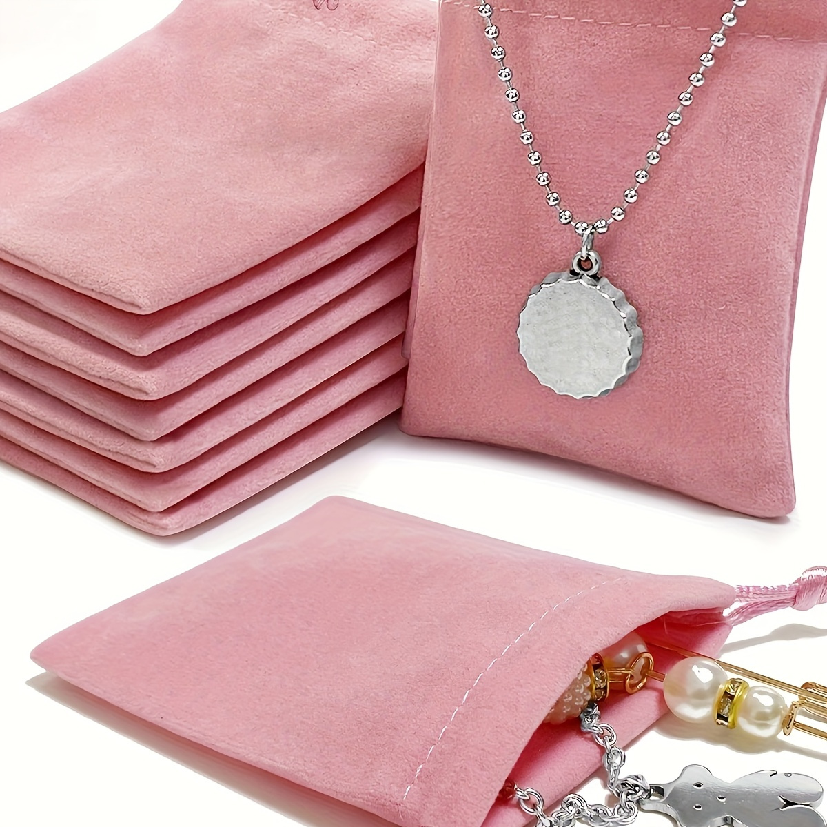 

10pcs Pink Velvet Jewelry Pouches With Drawstring, Washable And Foldable Fabric Gift Bags For Wedding, Party, Valentine's Day, Anniversary.