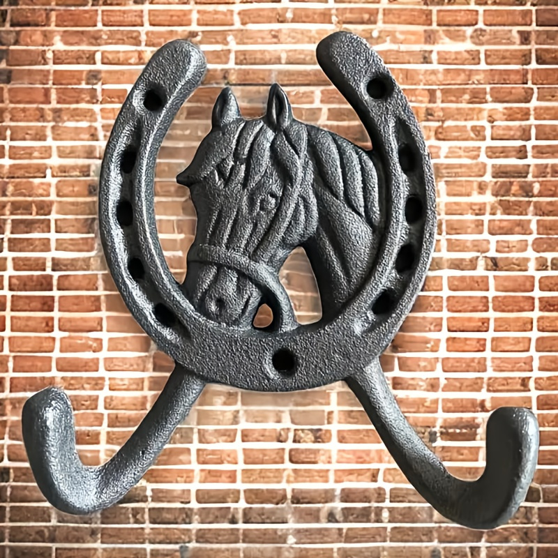 

2-pack Rustic Head Wall Hooks, Vintage Cast Iron Horseshoe Design, Home & Garden Decor, For Hanging Clothes & Towels