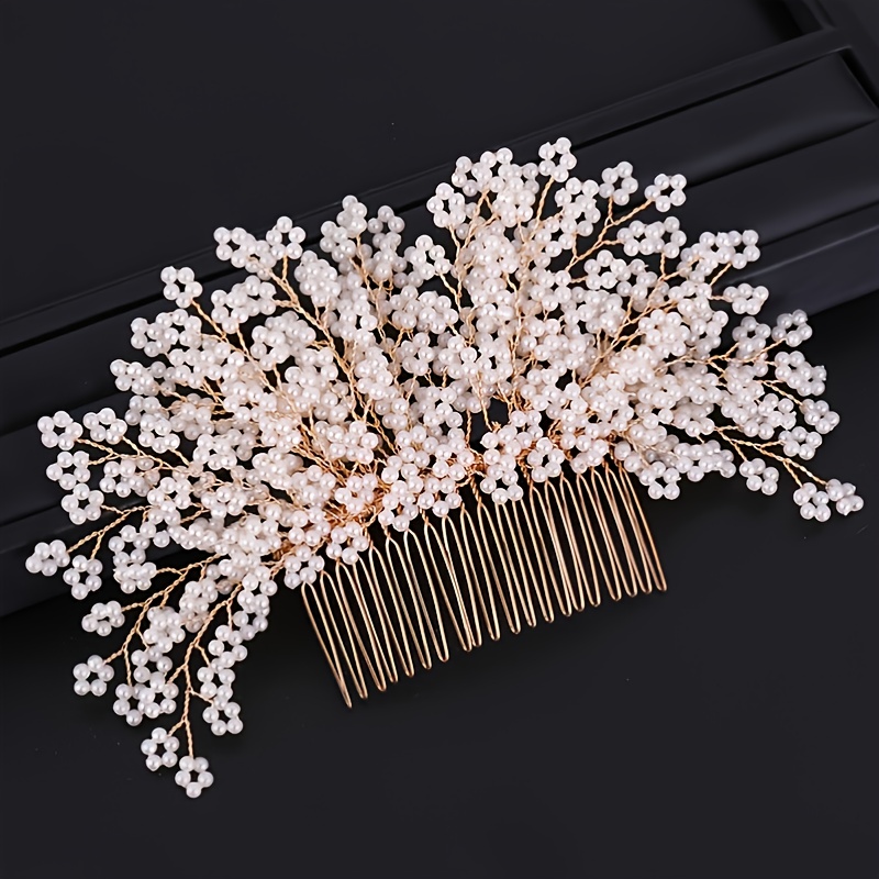 Bridal Hair Vine Boho Wedding Hair Accessory Flower Hair Clip with Pearls and Leaves