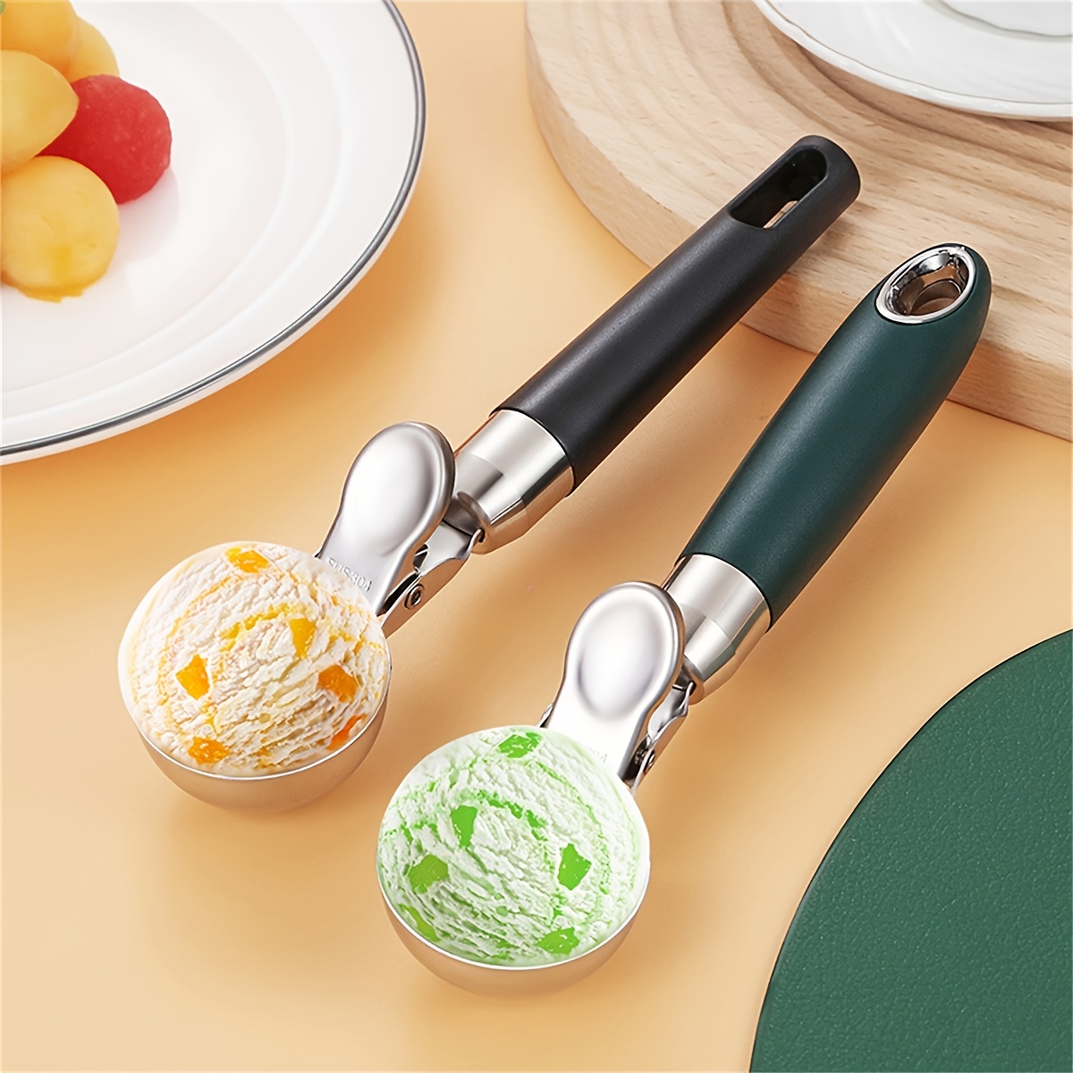 304 Stainless Steel Ice Cream Scoop With Trigger, Ball Digger, Dessert Ice  Cream Spoon, Household Kitchen Tools - Temu