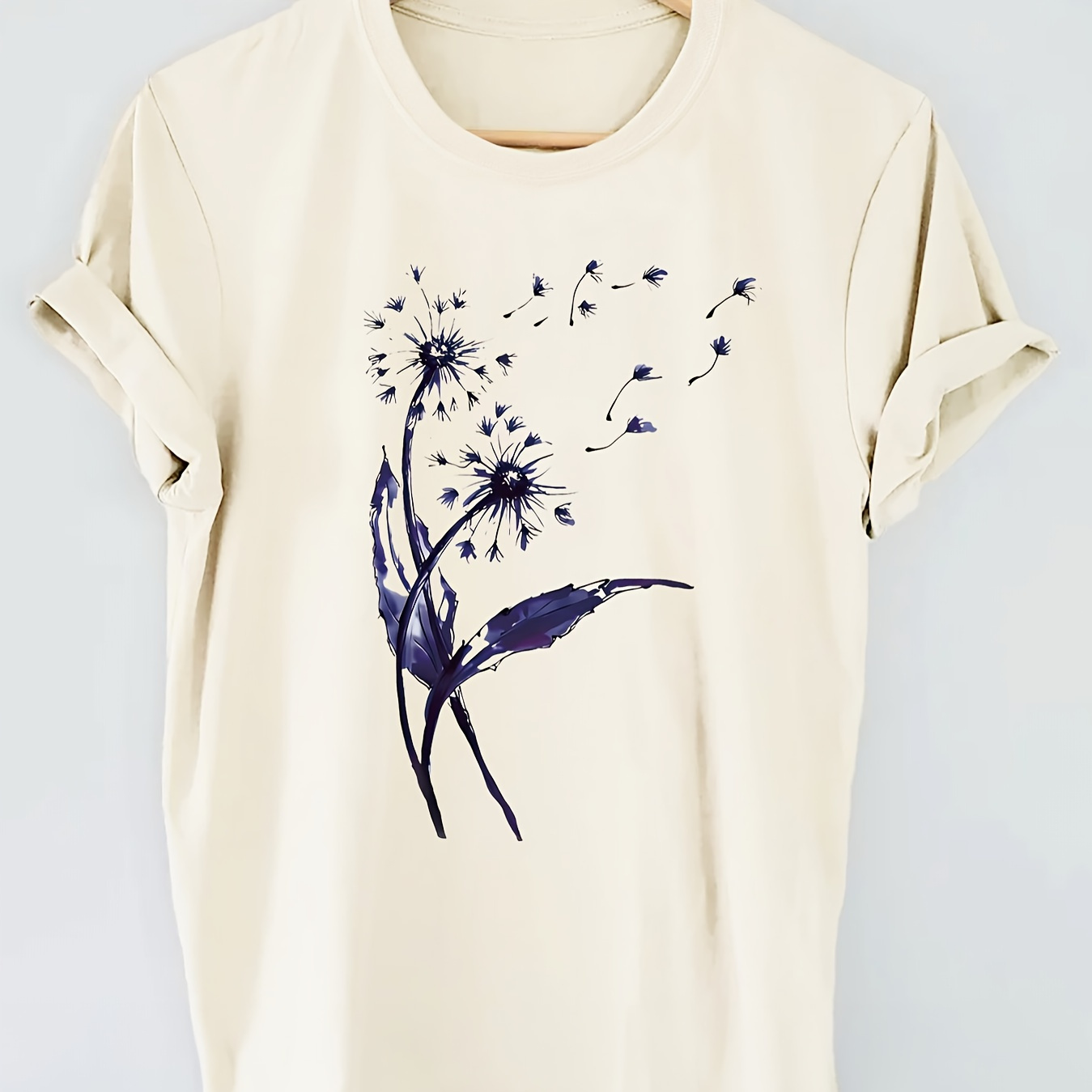 

Dandelion Print T-shirt, Short Sleeve Crew Neck Casual Top For Summer & Spring, Women's Clothing
