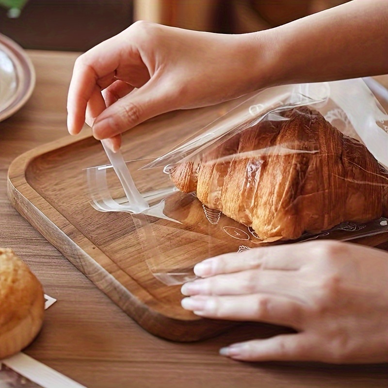 50pcs Clear Disposable Bag, Bread Packaging Bag, Ziplock Bag, Toast Baking  Self-adhesive Transparent Cake Dessert Packing Bag, Small Steamed Bun Bag