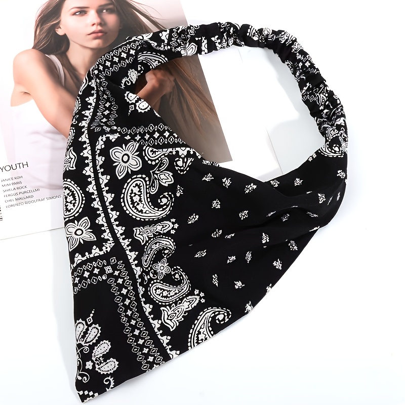 Black Paisley Pre-Sewn Bandana Headband – Hair Glove