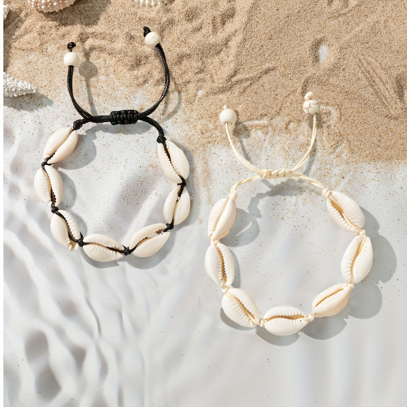 

2 Pcs Set Of Exquisite Shell Design Bracelet Vintage Bohemian Style For Women Summer Beach Hand Chain