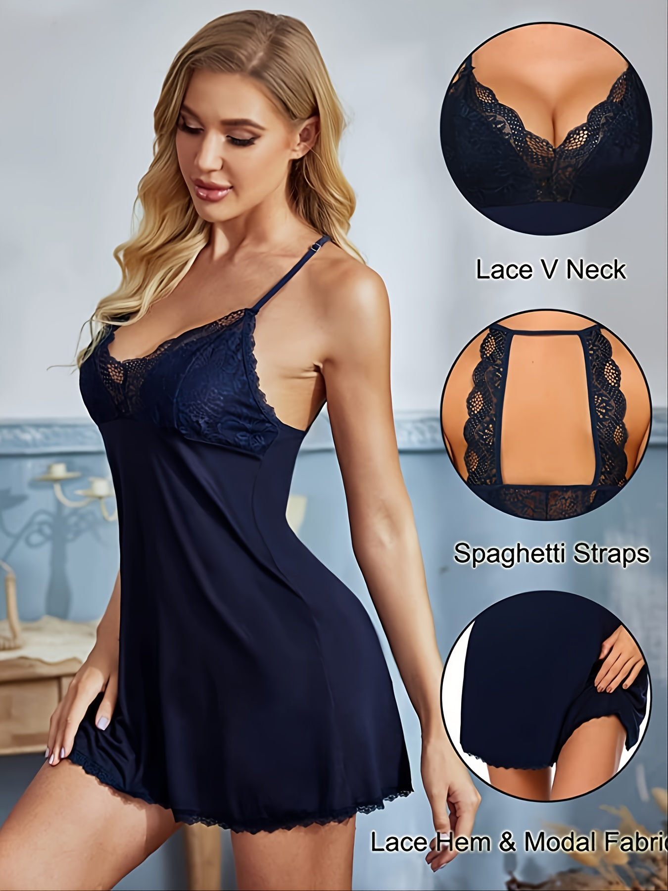 Women V-Neck Sexy Nightie Full Slips Lace Sleepwear Dress Adjusted Straps  Babydoll Nightdress Nightgown 