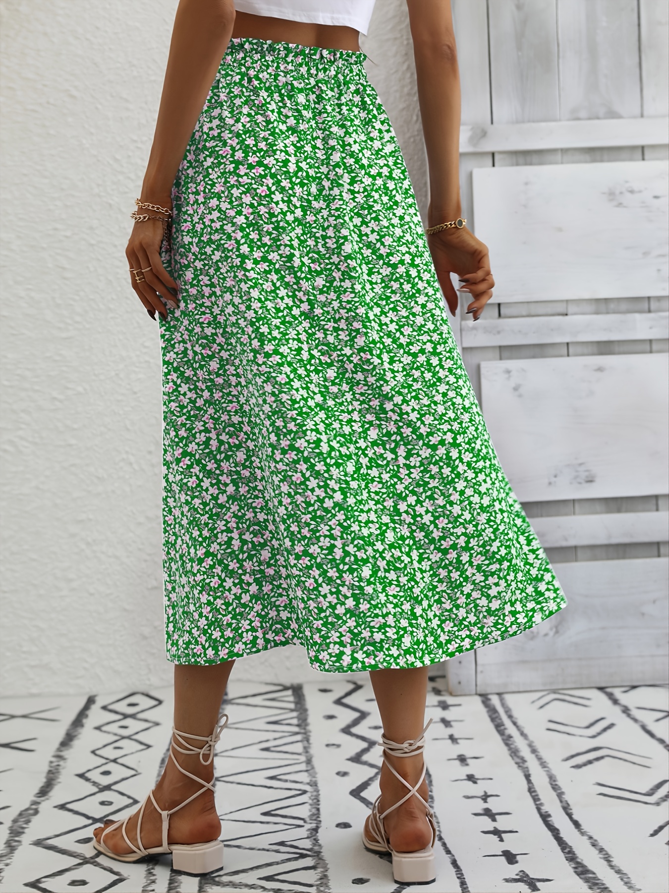 Yure | Polka Dot Green A-line Midi Skirt