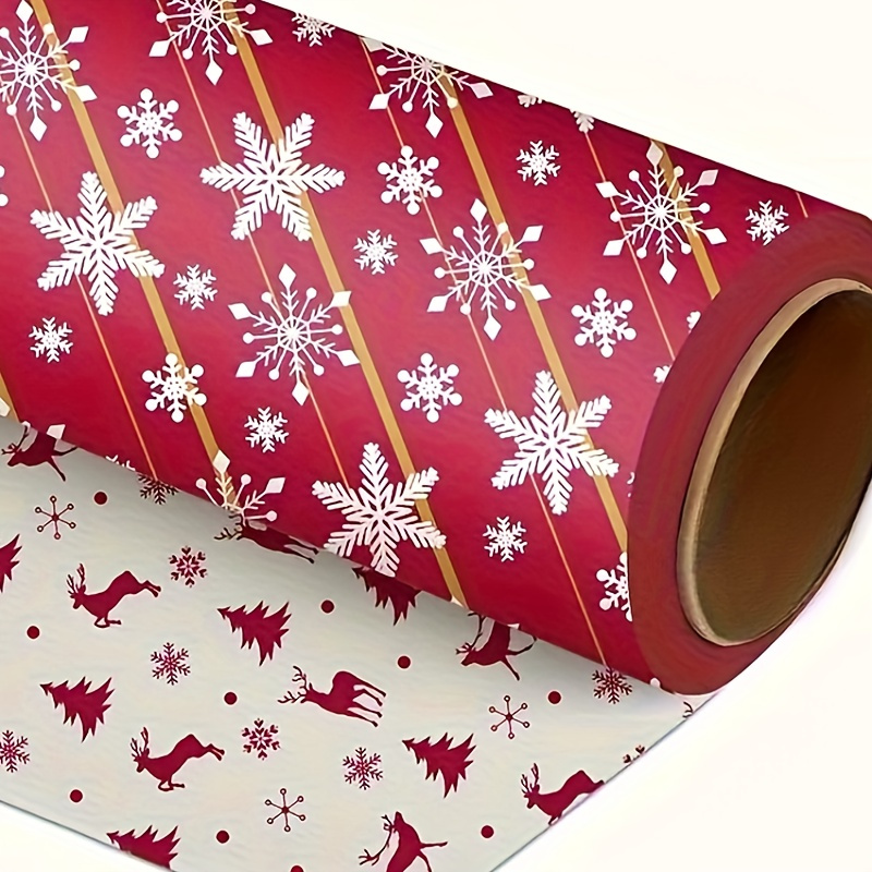 

Emballage cadeau de Noël et - Rouleau de 17 po X 145 po avec autocollants, pour des Fêtes et de famille, blanc/rouge