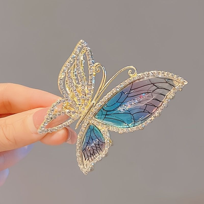Rhinestone Butterfly Hair Claw Clips For Women Transparent Blue Purple  Hollow Hair Clip With Tassels For Thin Thick Hair - Beauty & Personal Care  - Temu