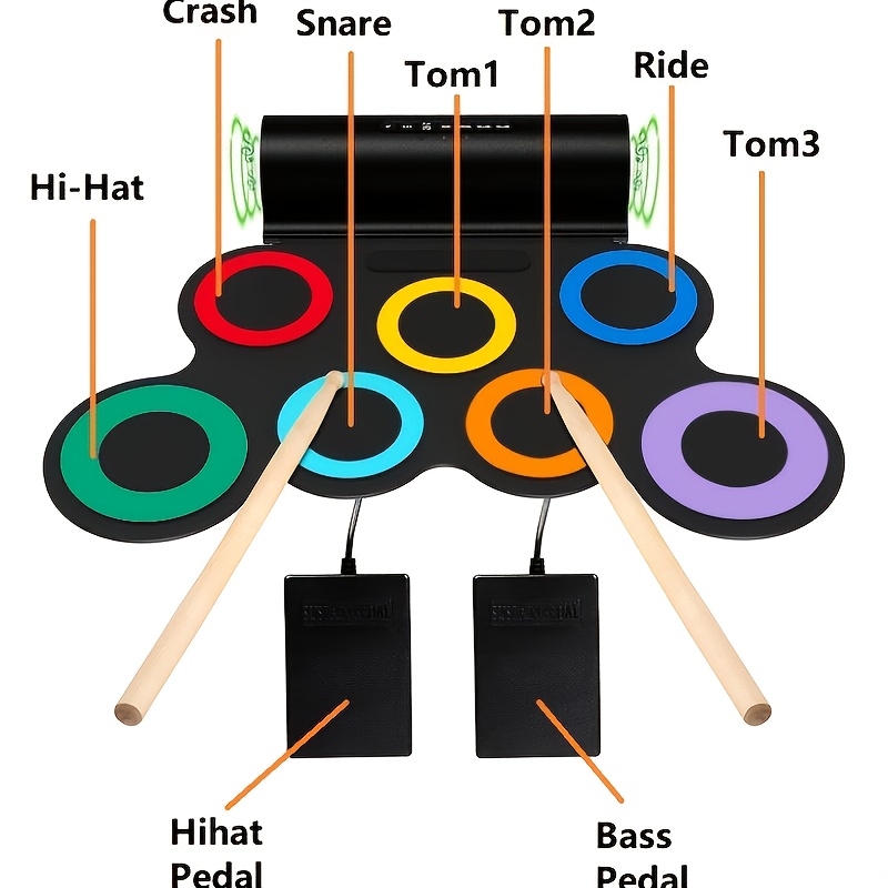 Electronic Drum Set for Kids Adults 9 Pad Digital Drum Kit Portable Rollup  Drum