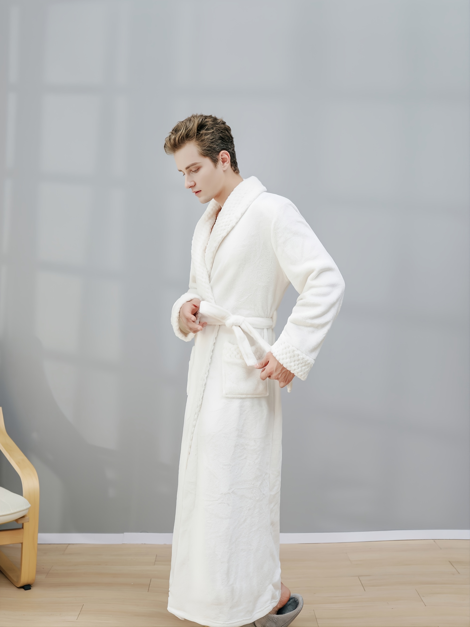 Men's V neck Bathrobe Pajamas Pockets Long Length Robes - Temu Philippines