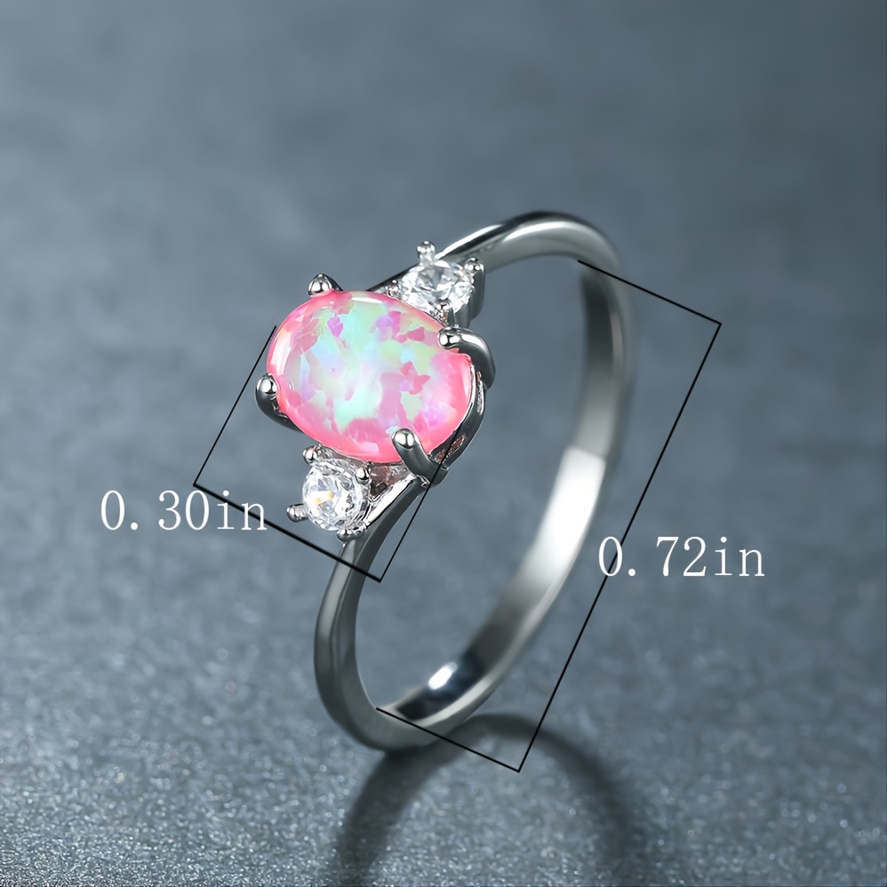 Opal Stone Engagement Ring Classic Silver Crystal Oval Wedding Ring