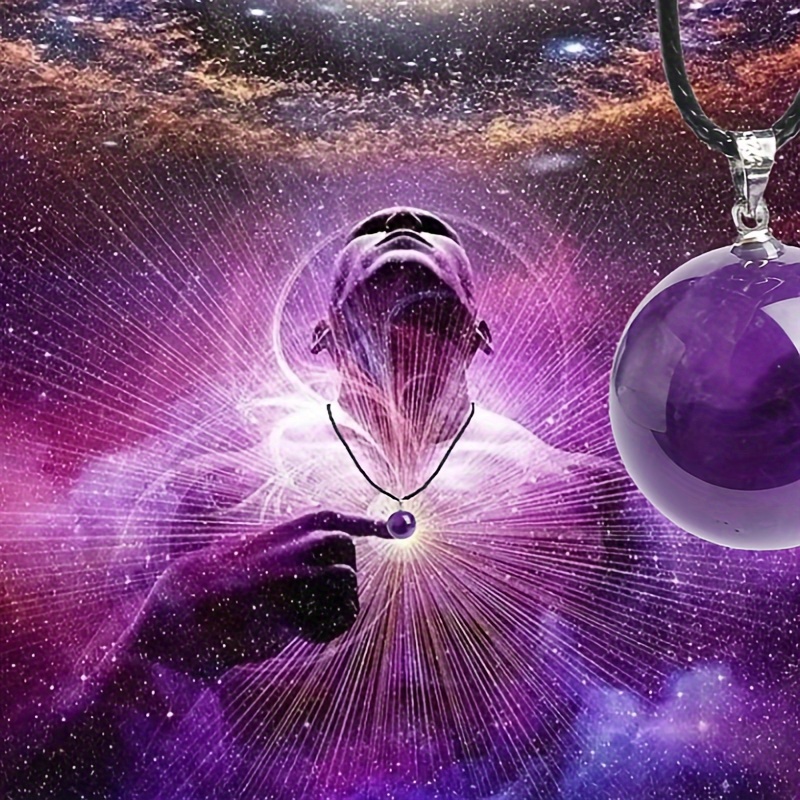 

1pc Trendy Amethyst Ball Pendant, 7 Purple Necklace For Men