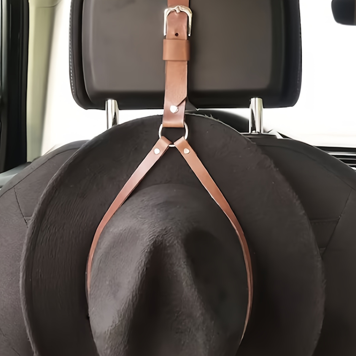 elegant   leather car hat rack secure stylish seat organizer for all hats   no damage details 4