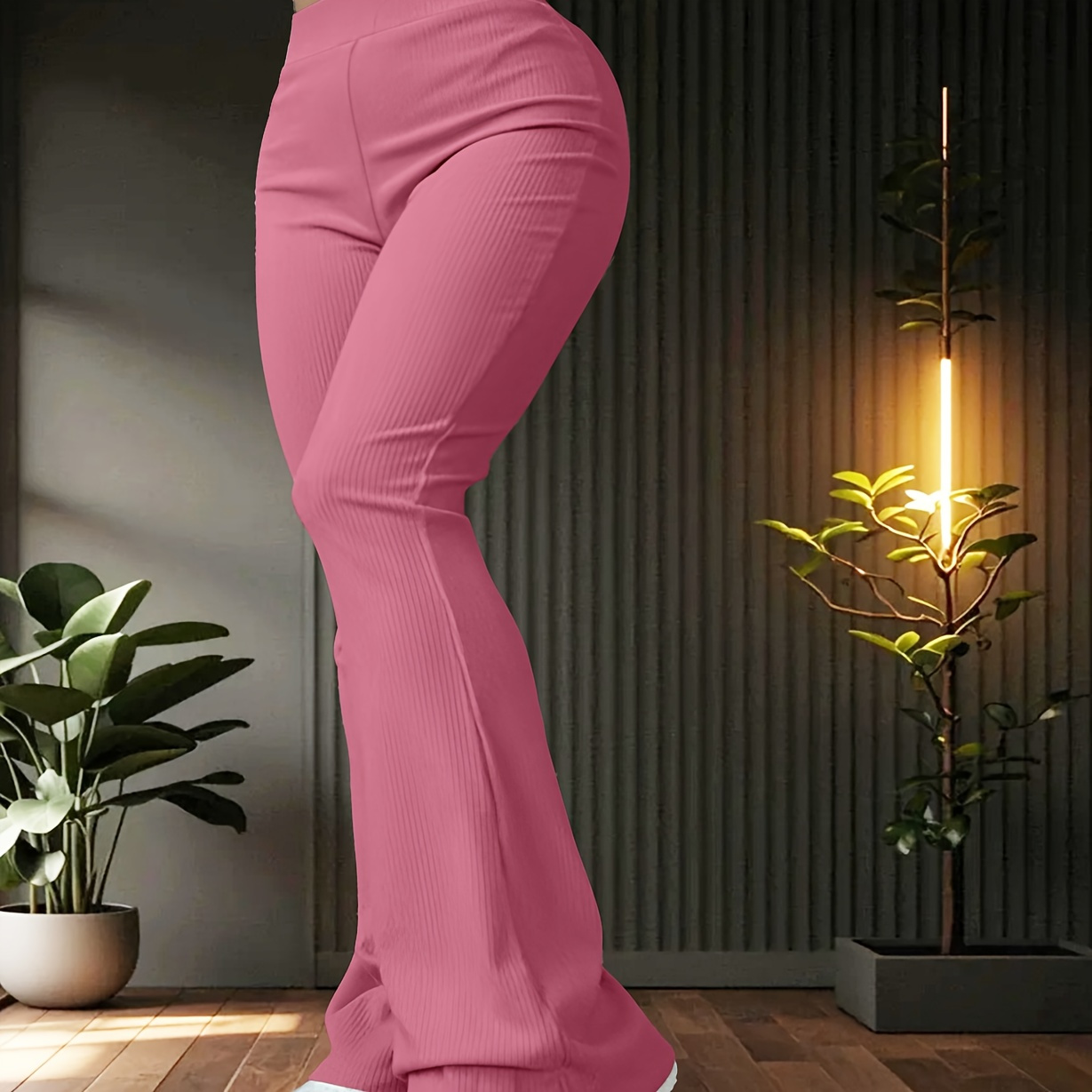 

Elegant High-waist Flare Pants For Women - Stretchy, Solid Color, All , Machine Washable