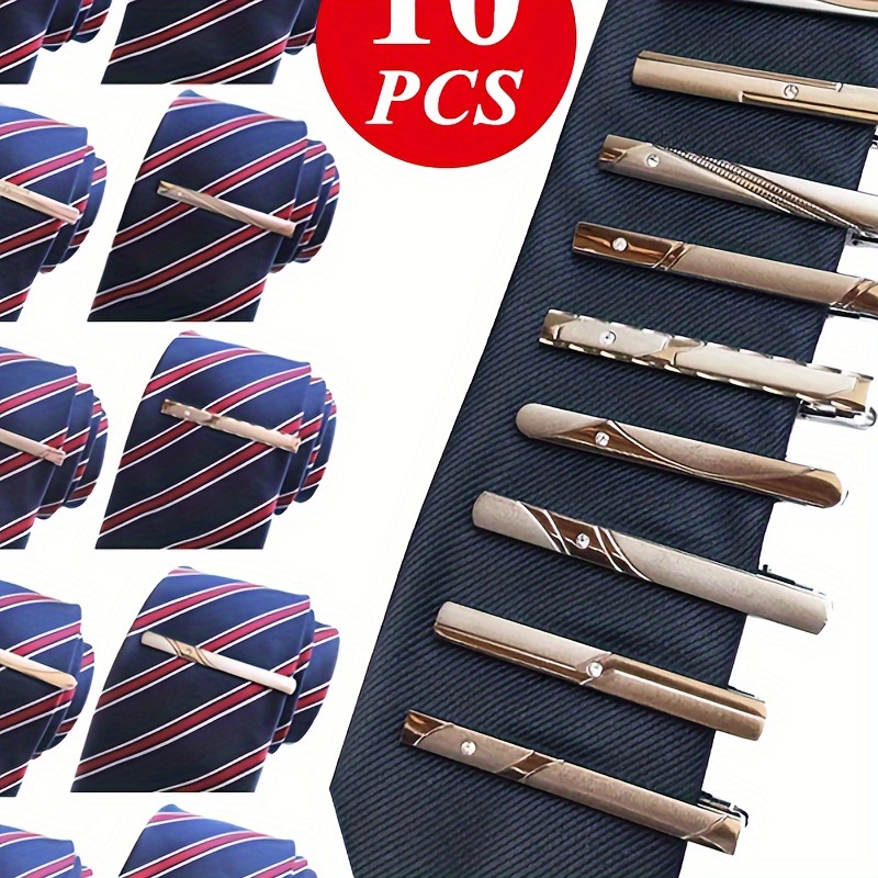 

10pcs Men's Dress Tie Clips, Wedding Business Suit Fashion Necktie Clips, Gifts For Husband Boyfriend