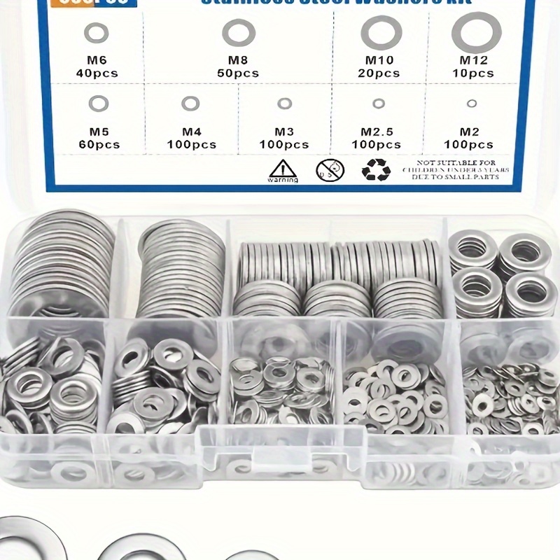 

80-580pcs 304 Stainless Steel Flat Washers For Screws Bolts, Fender Washers Assortment Set, Assorted Hardware Lock, Metal Washers Kit (m2 M2.5 M3 M4 M5 M6 M8 M10) For Home, Factories