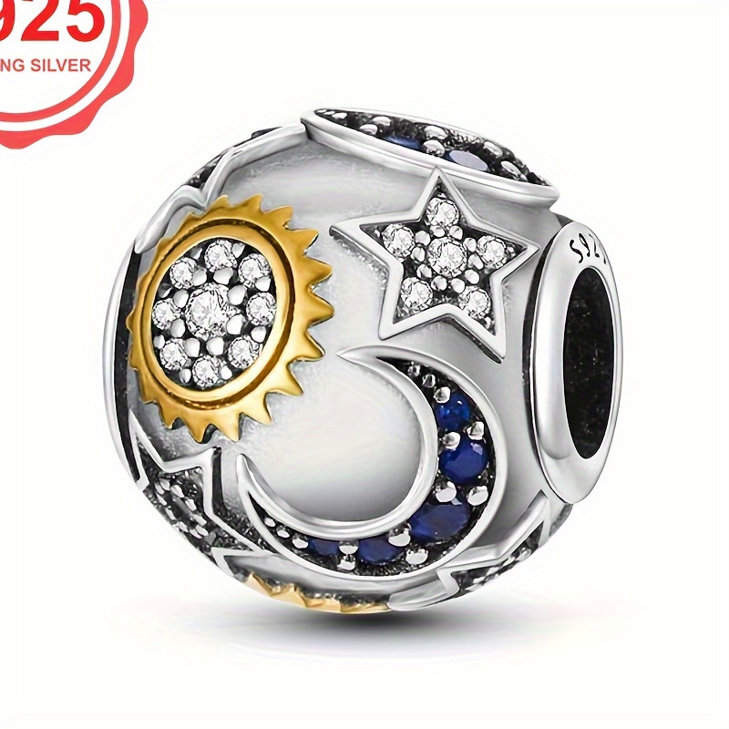 

1pc 925 Sterling Silver Diy Bracelet Moon, Sun, Stars, Beadscharms For Women Luxury Fashion Jewelry Gift