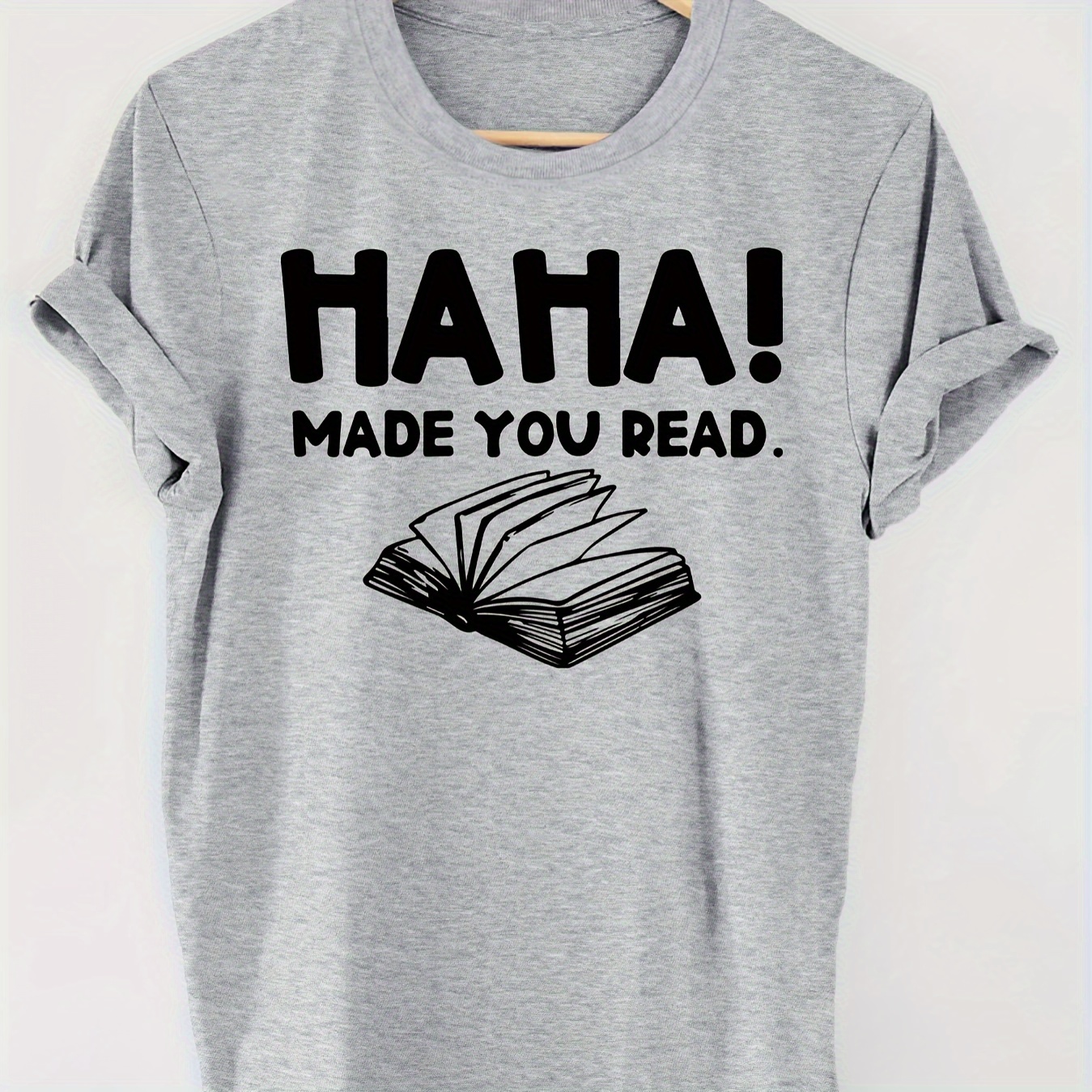 

Letter & Book Print T-shirt, Short Sleeve Crew Neck Casual Top For Summer & Spring, Women's Clothing
