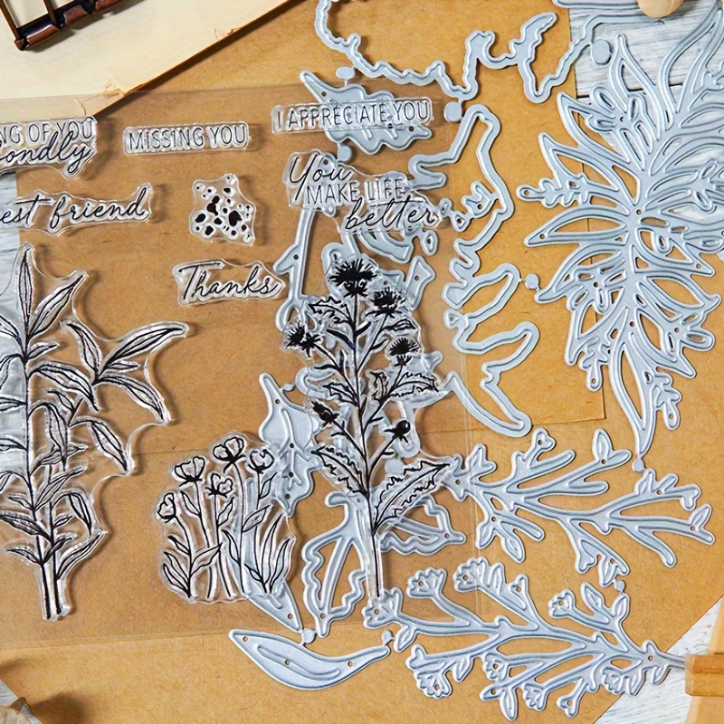 

Thoughtful Wishes And Spring Floral Clear Stamp Cutting Dies Set Diy Scrapbooking Supplies Silicone Stamps Metal Dies Knife Mold For Cards Albums Crafts Decor