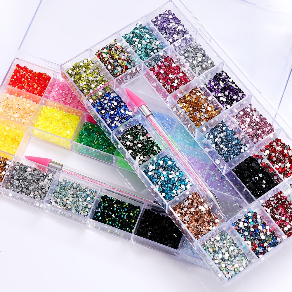Nail Charms, Nail Rhinestones for Nails, Colorful Nail Gems and Rhinestones,  1800Pcs Crystals Nail Gems and Rhinestones Set with Wax Pencil Tweezers for  Crafts …