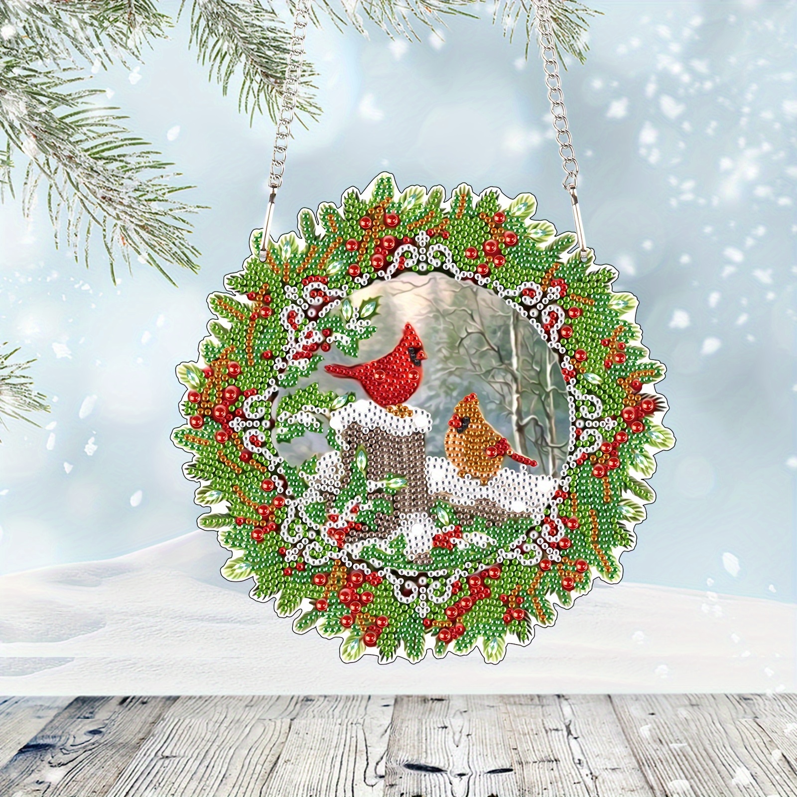 Christmas Bird With Love Wreath Decorative Table Top Diamond Painting  Kits,DIY 5D Diamond Art Christmas Decorations Ornaments For Xmas New Year  Home D