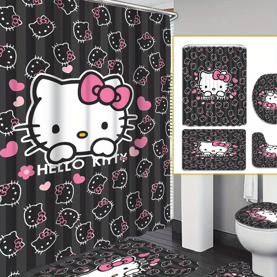 

Sanrio 4pcs Hello Kitty Shower Curtain Set, Beautiful Housewarming Gift, Modern Home Curtain Decoration, Waterproof Shower Curtain And Toilet Floor Mat 3 Piece Set With 12 Shower Curtain Hooks