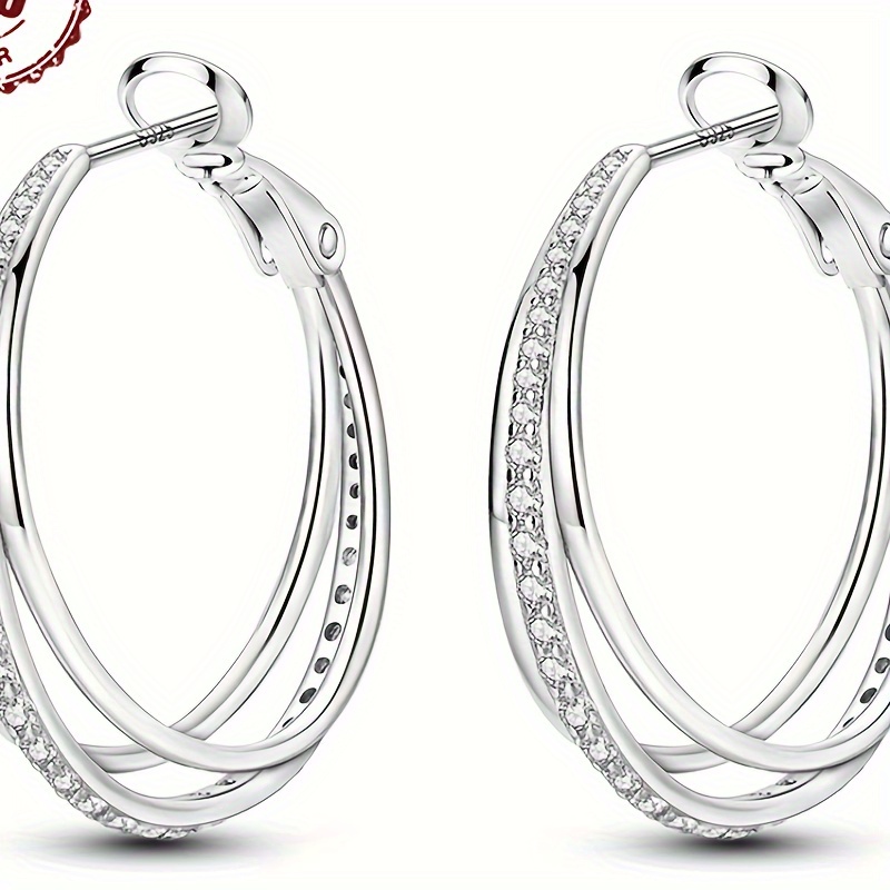 

925 Sterling Silver Elegant Style Sparkling Triple Hoop Earrings Hypoallergenic Daily Earrings For Women Diy Jewelry Gift