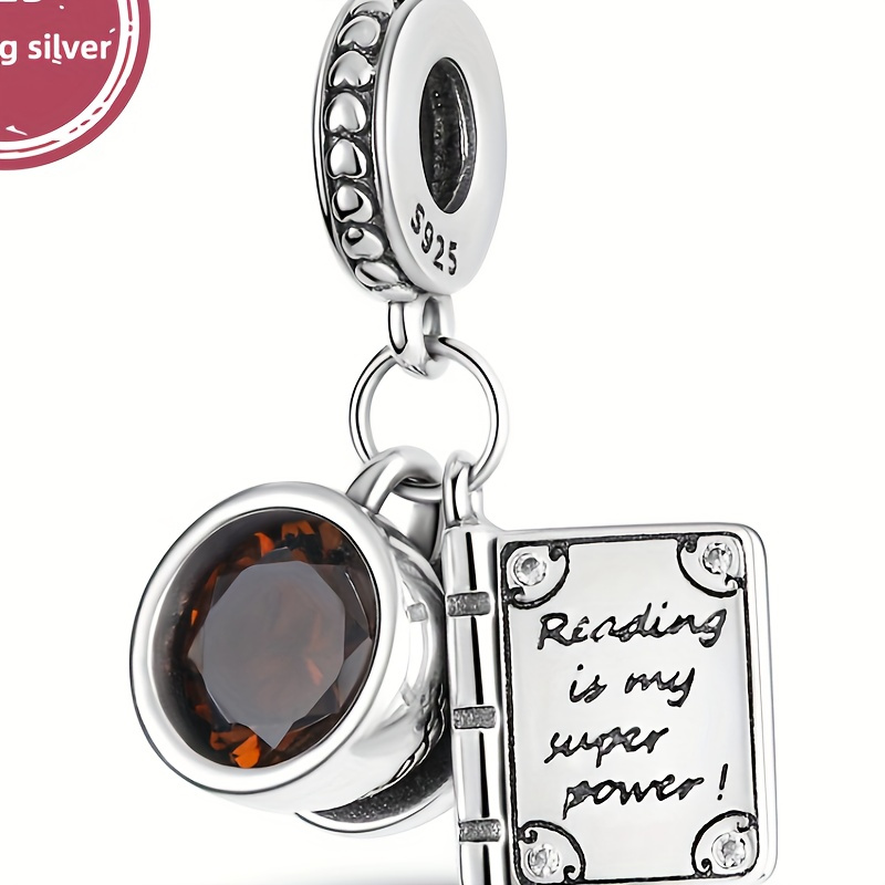

925 Sterling Silver Book And Coffee Cup Pendant Beads Charms Fit Bracelets Necklace Simple Style Women Diy Jewelry Gift