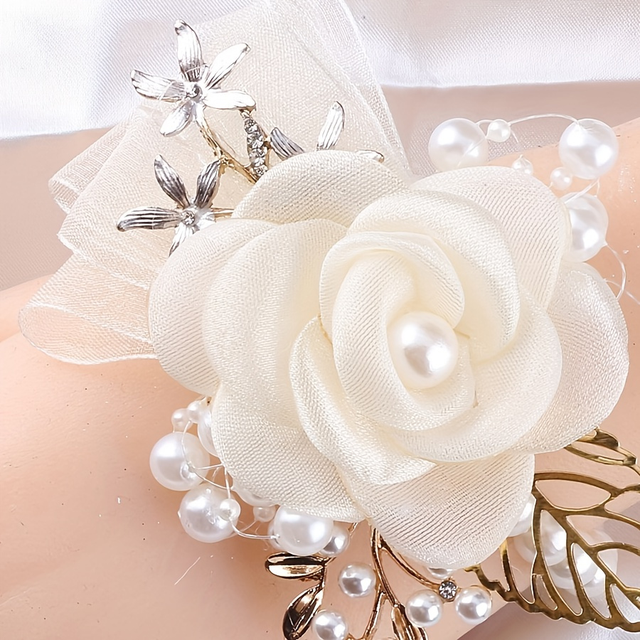 

Elegant Bridal Wrist Corsage With Beads - Fashionable Artificial Flower For Bridesmaids, Keepsake